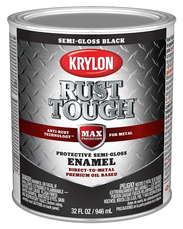 KRYLON Krylon Rust Tough K09709008 Rust Preventative Paint, Semi-Gloss, Black, 1 qt, 400 sq-ft/gal Coverage Area PAINT KRYLON