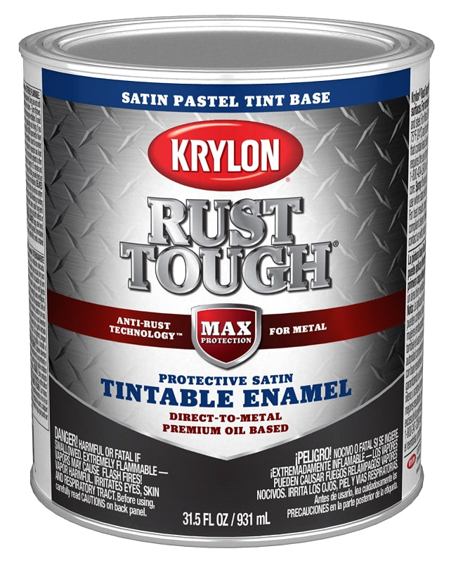 KRYLON Krylon Rust Tough K09726008 Enamel Paint, Satin Sheen, Pastel Tint, 1 qt, 400 sq-ft/gal Coverage Area PAINT KRYLON