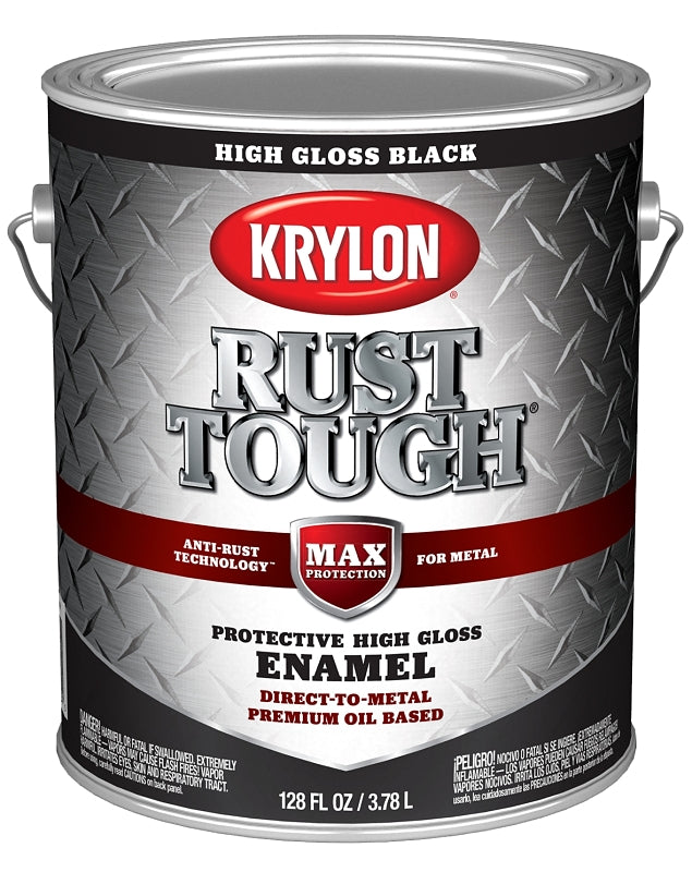 KRYLON Krylon Rust Tough K09730008 Rust Preventative Paint, Gloss, Black, 1 gal, 400 sq-ft/gal Coverage Area PAINT KRYLON