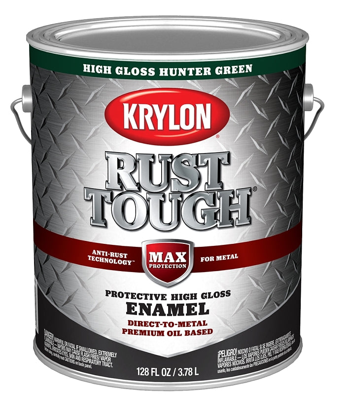 KRYLON Krylon Rust Tough K09739008 Rust Preventative Paint, Gloss, Hunter Green, 1 gal, 400 sq-ft/gal Coverage Area PAINT KRYLON