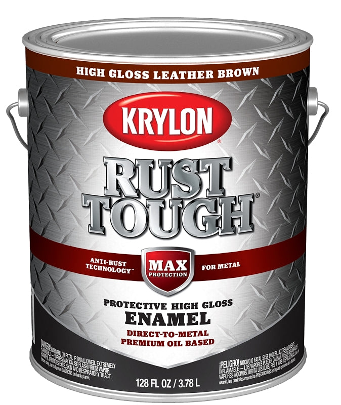 KRYLON Krylon Rust Tough K09740008 Enamel Paint, Gloss Sheen, Leather Brown, 1 gal, 400 sq-ft/gal Coverage Area PAINT KRYLON