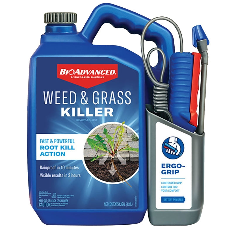 BIOADVANCED BioAdvanced 704199A Ready-to-Use Weed and Grass Killer, Liquid, Light Blue, 1.3 gal Bottle LAWN & GARDEN BIOADVANCED