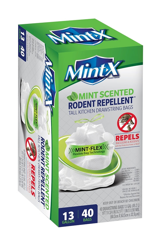 MINT-X LLC Mint-X MX2425W40F Trash Bag, L, 13 gal Capacity, Plastic, White CLEANING & JANITORIAL SUPPLIES MINT-X LLC