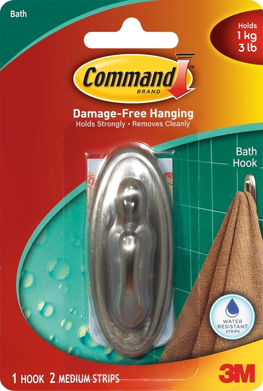 COMMAND Command 17051BN-B Decorative Hook, 3 lb, 1-Hook, Plastic, Silver, Brushed Nickel ELECTRICAL COMMAND