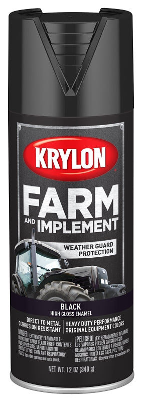 KRYLON Krylon K01931007 Farm Equipment Spray, Gloss, Black, 12 oz