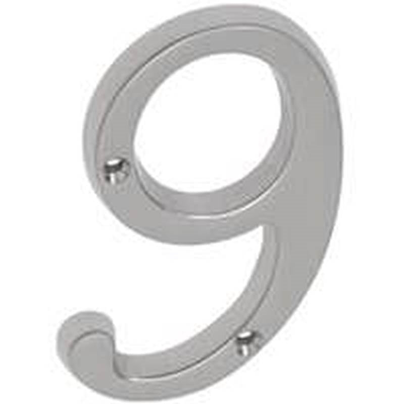 SCHLAGE BUILDERS HARDWARE Schlage SC2-3096-619 House Number, Character: 9, 4 in H Character, Nickel Character, Solid Brass HARDWARE & FARM SUPPLIES SCHLAGE BUILDERS HARDWARE