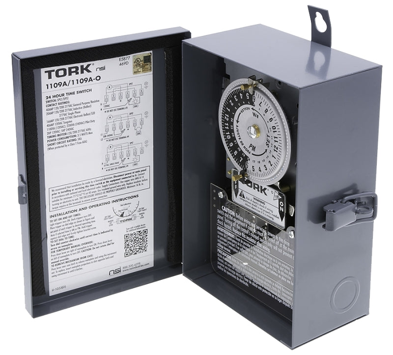 TORK Tork 1109A Series 1109A-O Lighting Timer, 40 A, 120/208/277 VAC, 3 W, 20 to 75 min Time Setting, 24 hr Cycle, Gray ELECTRICAL TORK