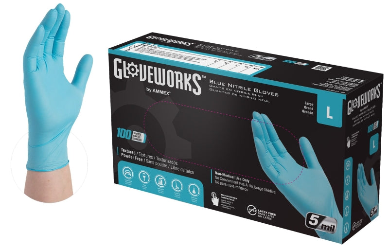 AMMEX Gloveworks INPF46100 Non-Sterile Disposable Gloves, L, Nitrile, Powder-Free, Blue, 9-1/2 in L CLOTHING, FOOTWEAR & SAFETY GEAR AMMEX