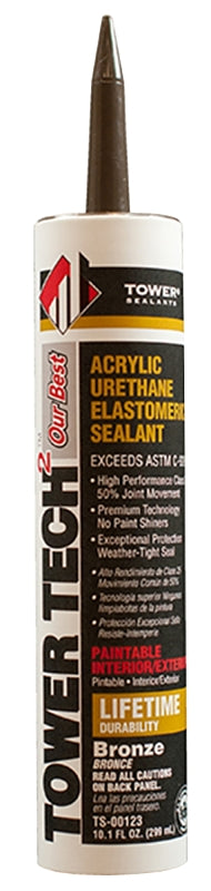 TOWER SEALANTS Tower Sealants TOWER TECH2 TS-00123 Elastomeric Sealant, Bronze, 7 to 14 days Curing, 40 to 140 deg F, 10.1 fl-oz Tube PAINT TOWER SEALANTS   