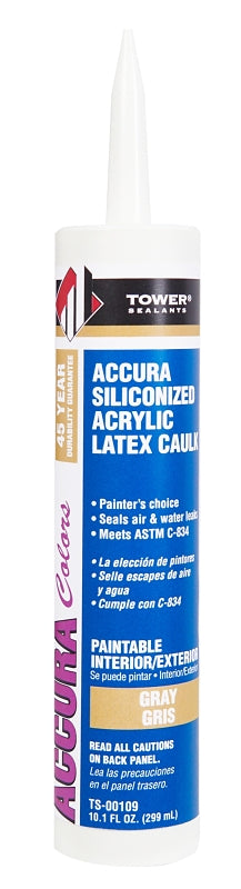 TOWER SEALANTS Tower Sealants ACCURA TS-00109 Silicone Caulk, Gray, 7 to 14 days Curing, 40 to 140 deg F, 10.1 fl-oz Tube PAINT TOWER SEALANTS   