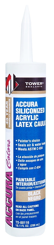 TOWER SEALANTS Tower Sealants ACCURA TS-00116 Silicone Caulk, Black, 7 to 14 days Curing, 40 to 140 deg F, 10.1 fl-oz Tube PAINT TOWER SEALANTS   