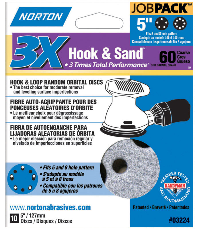 NORTON Norton 03224 Sanding Disc, 5 in Dia, 11/16 in Arbor, Coated, P60 Grit, Coarse, Zirconia Aluminum Abrasive, Spiral PAINT NORTON