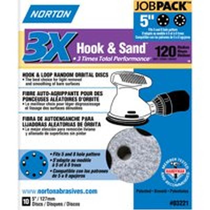 NORTON Norton 03221 Sanding Disc, 5 in Dia, 11/16 in Arbor, Coated, Alumina Ceramic Abrasive, P120 Grit, Medium, Spiral PAINT NORTON