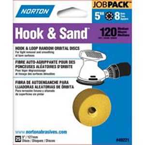 NORTON Norton 49221 Sanding Disc, 5 in Dia, Coated, P120 Grit, Medium, Aluminum Oxide Abrasive, Paper Backing PAINT NORTON