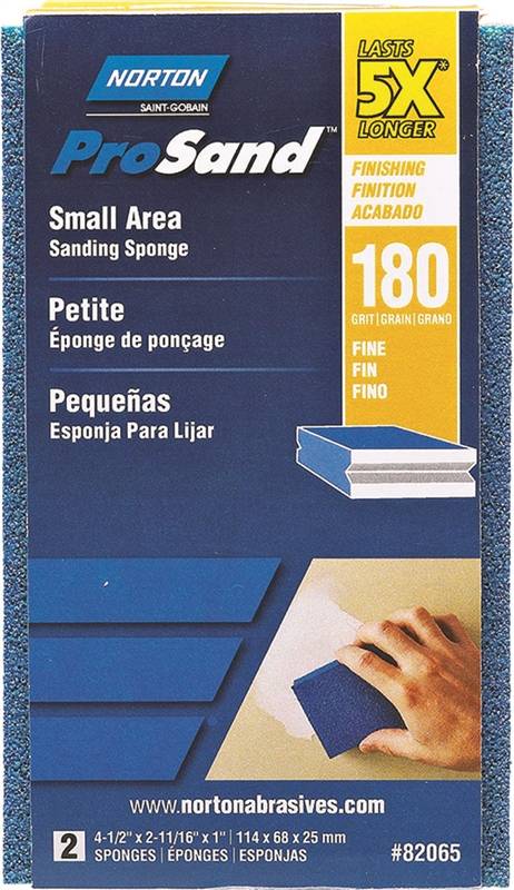 NORTON Norton ProSand 82065 Sanding Sponge, 4-1/2 in L, 2-11/16 in W, 180 Grit, Very Fine BUILDING MATERIALS NORTON