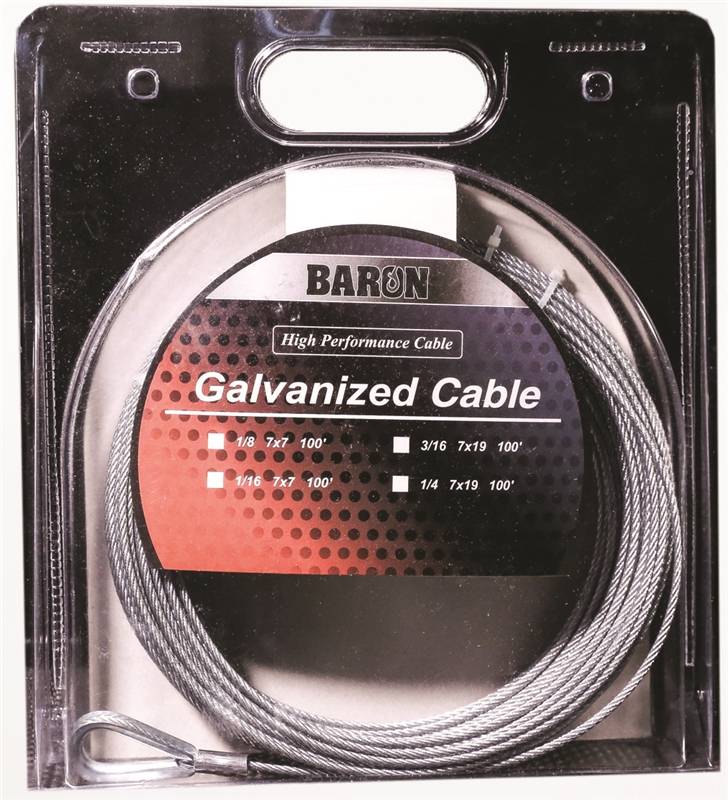 BARON MFG BARON 76005/50067 Aircraft Cable, 1/16 in Dia, 100 ft L, 96 lb Working Load, Galvanized Steel HARDWARE & FARM SUPPLIES BARON MFG   