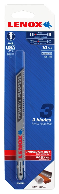 LENOX Lenox 1991366 Jig Saw Blade, 3/8 in W, 5-1/4 in L, 10 TPI TOOLS LENOX