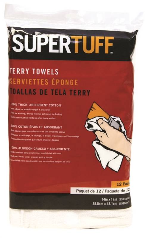 TRIMACO Trimaco SuperTuff 10750 Terry Towel, 17 in L, 14 in W, Cotton, White AUTOMOTIVE TRIMACO   