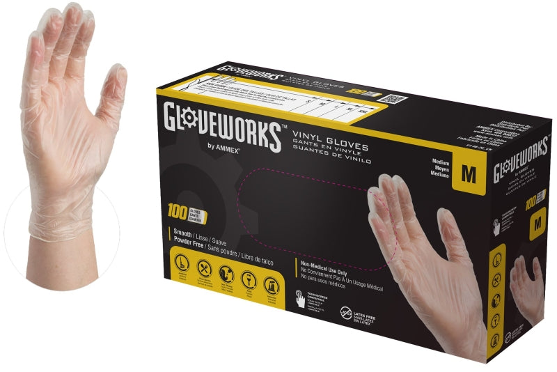 AMMEX Gloveworks IVPF44100 Disposable Gloves, M, Vinyl, Powder-Free, Clear, 11.73 in L CLOTHING, FOOTWEAR & SAFETY GEAR AMMEX