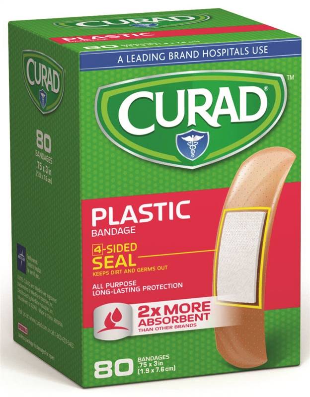 CURAD Curad CUR02278RB Adhesive Bandage, 3/4 in W, 3 in L, Plastic Bandage, 24/CS HOUSEWARES CURAD   