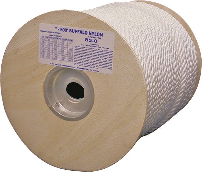 TW EVANS CORDAGE T.W. Evans Cordage 85-050 Rope, 1/4 in Dia, 600 ft L, 181 lb Working Load, Nylon, White HARDWARE & FARM SUPPLIES TW EVANS CORDAGE