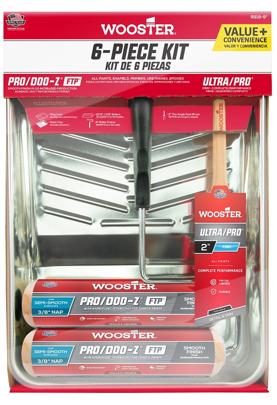 WOOSTER BRUSH Wooster R918-9 Paint Roller Kit, Semi-Smooth Surface, Polypropylene, 6-Piece PAINT WOOSTER BRUSH   