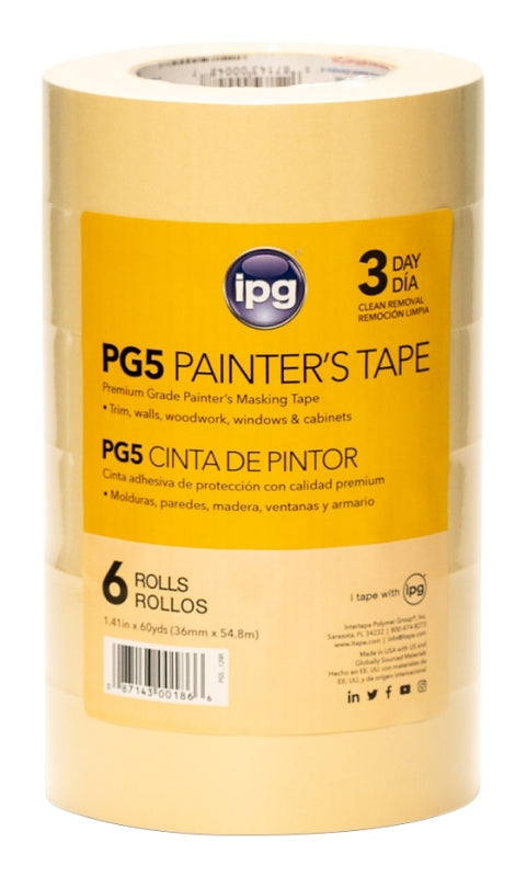 INTERTAPE POLYMER IPG PG5...129R Masking Tape, 60 yd L, 1.41 in W, 6.3 mil Thick, Paper Backing, Beige PAINT INTERTAPE POLYMER