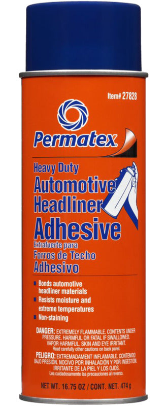 PERMATEX Permatex 27828 Headliner and Carpet Adhesive, Liquid, Solvent, Amber, 20 oz Aerosol Can