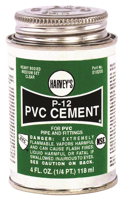 HARVEY Harvey 18200-24 Solvent Cement, 4 oz, Can, Liquid, Clear