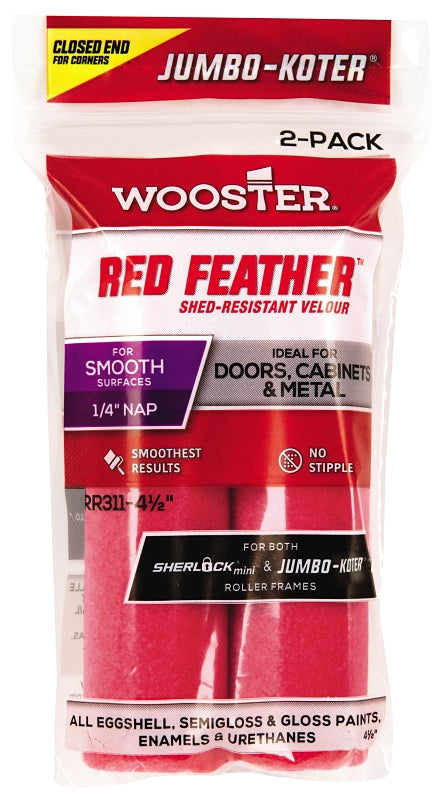 WOOSTER BRUSH Wooster RR311-4 1/2 Roller Cover, 1/4 in Thick Nap, 4-1/2 in L, Velour Cover, Red PAINT WOOSTER BRUSH   