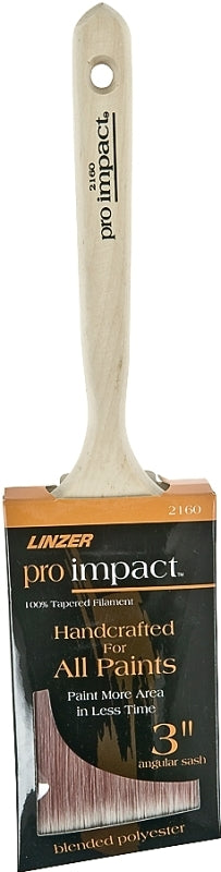 LINZER Linzer WC 2160-3 Paint Brush, Natural, Wood Handle, 3 in W, 3-1/4 in L Bristle, Polyester Bristle, Sash Handle