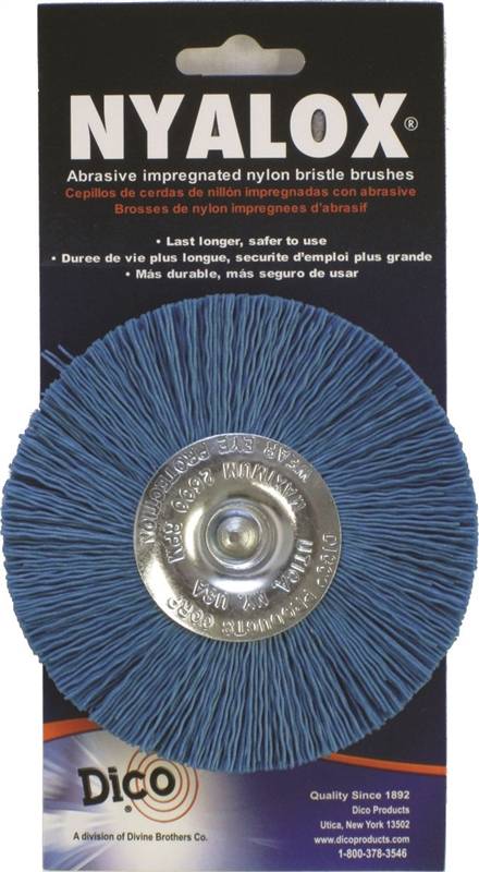 DICO PRODUCTS Dico 541-784-4 Mounted Wheel Brush, 4 in Dia, 1/4 in Arbor/Shank, Nylon Bristle AUTOMOTIVE DICO PRODUCTS