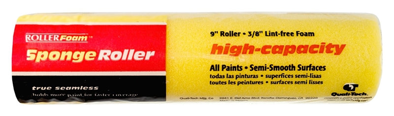 ROLLERLITE RollerLite High-Capacity 9FM038-M Roller Cover, 3/8 in Thick Nap, 9 in L, Foam Cover, Yellow PAINT ROLLERLITE   