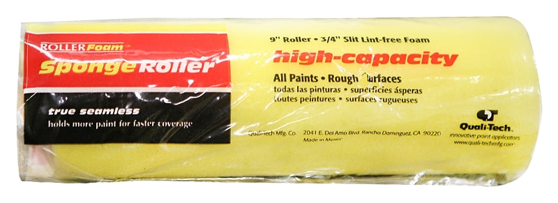 ROLLERLITE RollerLite High-Capacity 9FM075 Roller Cover, 3/4 in Thick Nap, 9 in L, Foam Cover, Yellow PAINT ROLLERLITE   