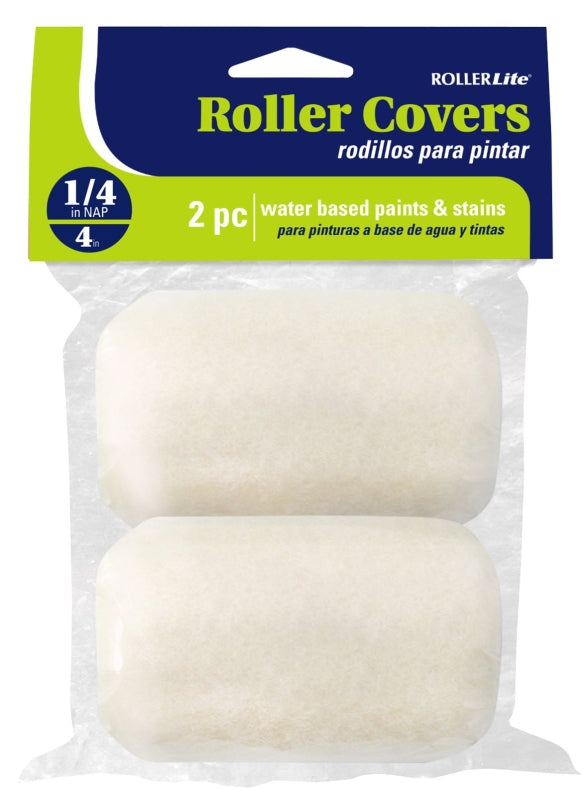 ROLLERLITE RollerLite White Velvet 4WV025D-PHD Roller Cover, 1/4 in Thick Nap, 4 in L, Dralon Fabric Cover, White PAINT ROLLERLITE   