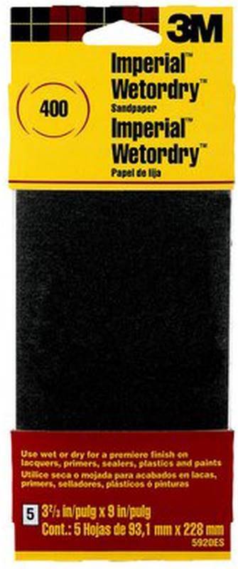 3M 3M 5920-18-CC Sandpaper, 9 in L, 3.66 in W, Extra Fine, 400 Grit, Silicon Carbide Abrasive, Paper Backing PAINT 3M   