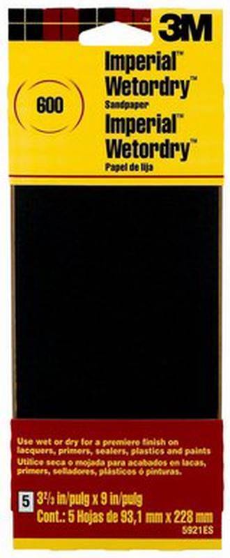 3M 3M 5921-18-CC Sandpaper, 9 in L, 3.66 in W, Extra Fine, 600 Grit, Silicon Carbide Abrasive, Paper Backing PAINT 3M   
