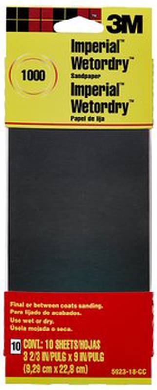 3M 3M 5923-18-CC Sandpaper, 9 in L, 3.66 in W, Ultra Fine, 1000 Grit, Silicon Carbide Abrasive, Paper Backing PAINT 3M   