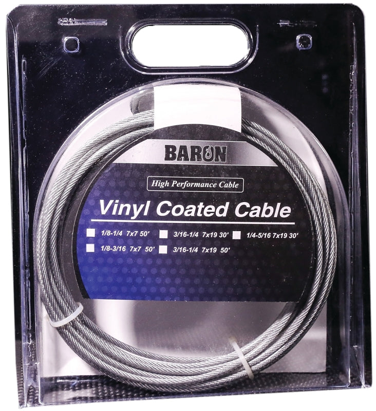 BARON Baron 50215/50215 Aircraft Cable, 1/8 to 3/16 in Dia, 100 ft L, 340 lb Working Load, Galvanized Steel