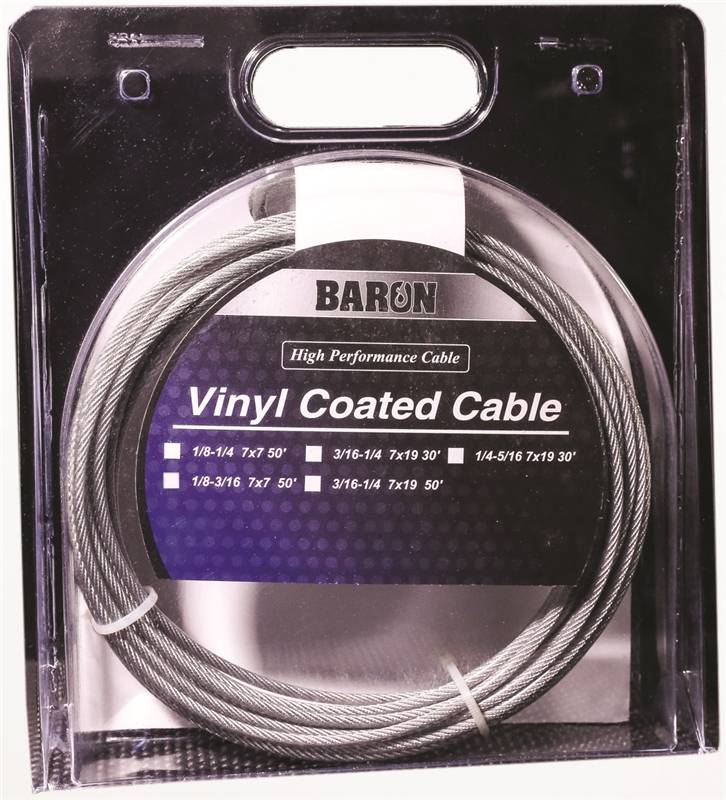 BARON Baron 53205/50235 Aircraft Cable, 3/16 to 1/4 in Dia, 100 ft L, 740 lb Working Load, Galvanized Steel