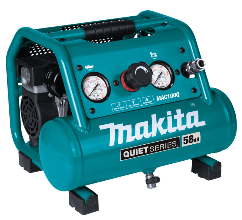 MAKITA Makita QUIET Series MAC100Q Portable Electric Air Compressor, Tool Only, 1 gal Tank, 1/2 hp, 120 V, 135 psi Pressure