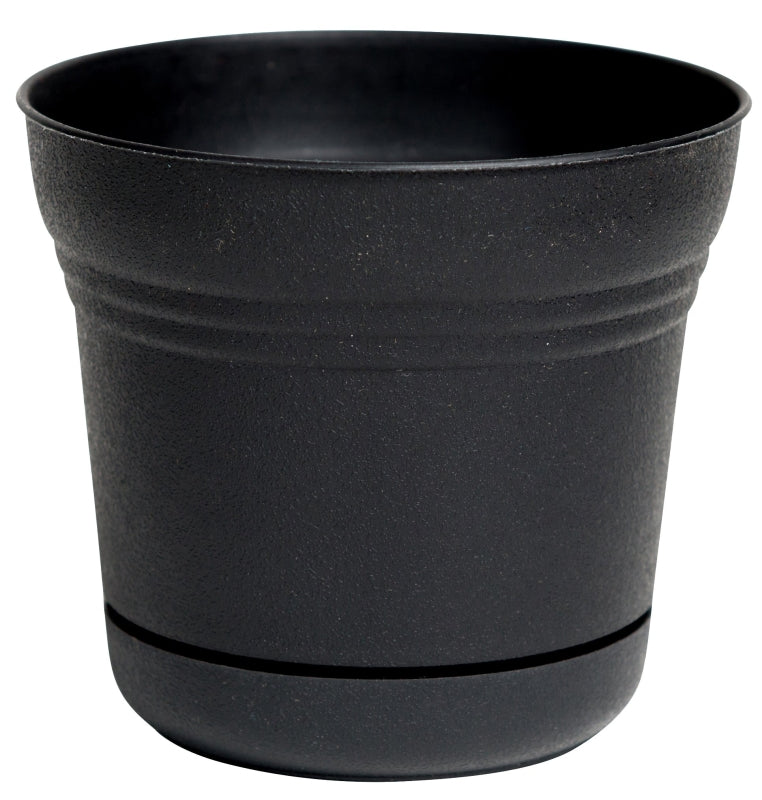 BLOEM Bloem SP0700 Planter, 7.3 in Dia, 6-1/2 in H, Round, Plastic, Black, Matte LAWN & GARDEN BLOEM