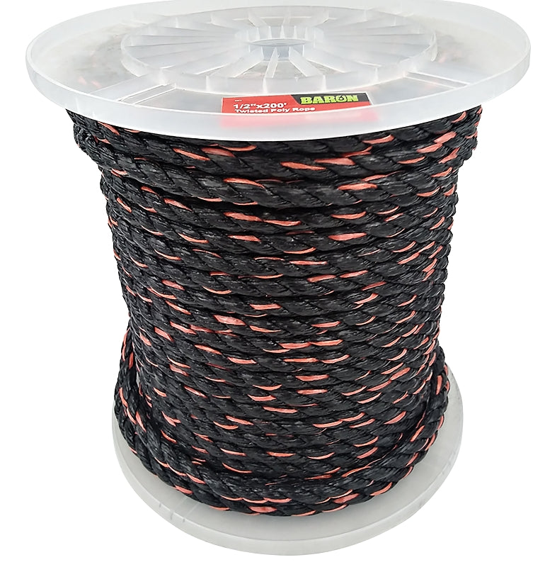 BARON Baron 54613 Rope, 1/2 in Dia, 200 ft L, 420 lb Working Load, Polypropylene, Black/Orange HARDWARE & FARM SUPPLIES BARON