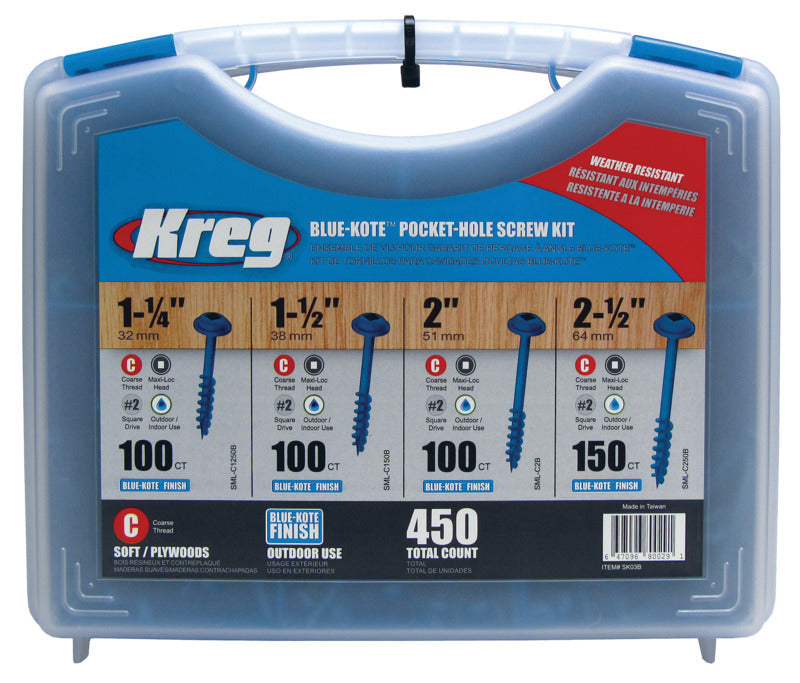 KREG Kreg Blue-Kote SK03B Pocket-Hole Screw Kit, Zinc, 450-Piece
