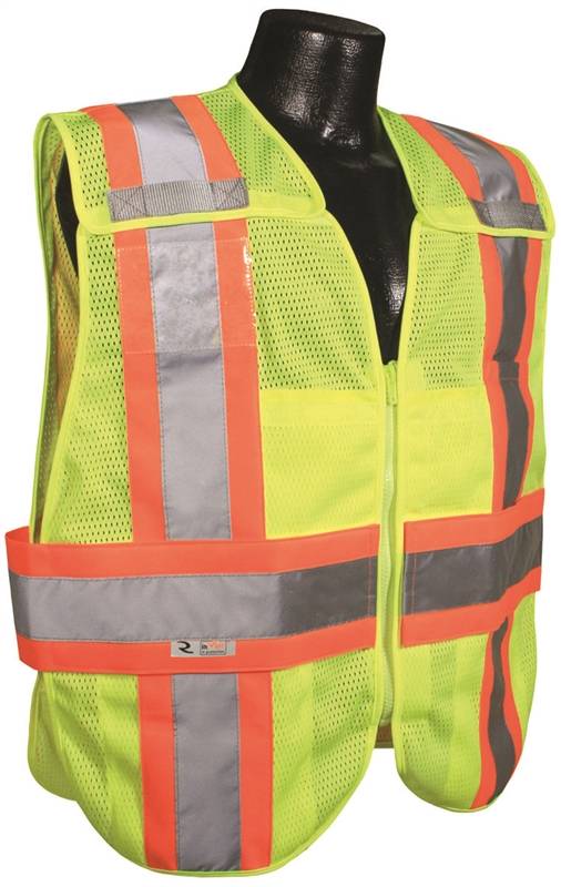 RADIANS Radians SV24-2ZGM-3X/5X Expandable Safety Vest, 3XL/5XL, Polyester, Green/Silver, Zip-N-Rip