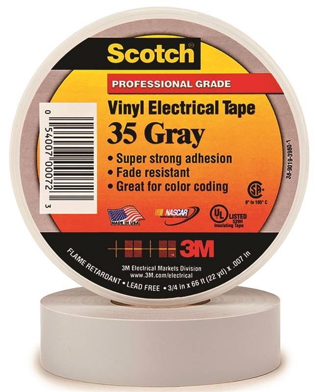 SCOTCH Scotch 35 Electrical Tape, 66 ft L, 3/4 in W, PVC Backing, Gray ELECTRICAL SCOTCH