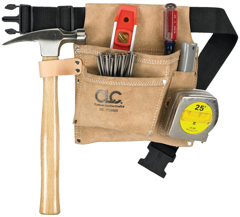 HULTAFORS CLC IPK489X Nail/Tool Bag, 3-Pocket, Suede Leather, Tan TOOLS HULTAFORS