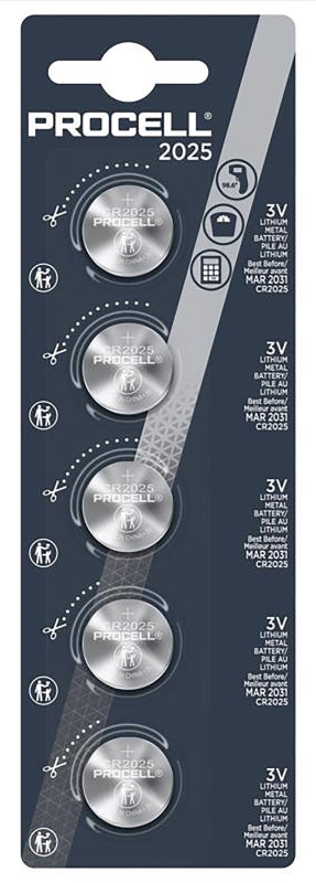 PROCELL Procell PC2025 Coin Cell Battery, 3 V Battery, 185 mAh, Lithium Manganese Dioxide ELECTRICAL PROCELL