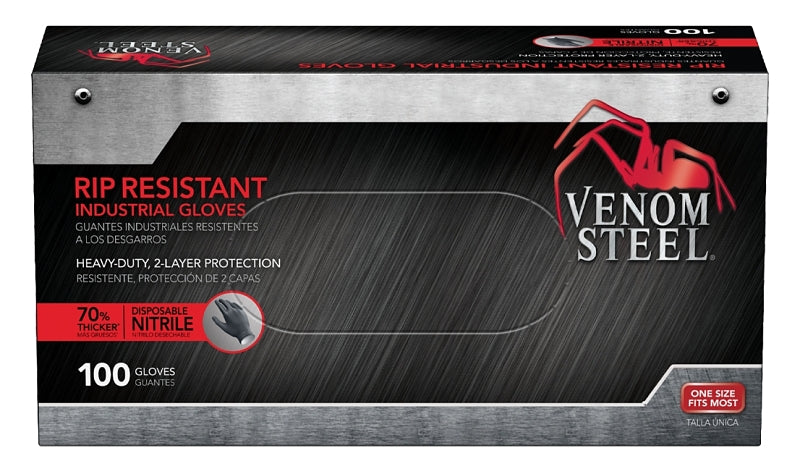 VENOM Venom Steel VEN6145N Disposable Gloves, One-Size, Nitrile, Powder-Free, Black, 9-1/2 in L CLOTHING, FOOTWEAR & SAFETY GEAR VENOM   