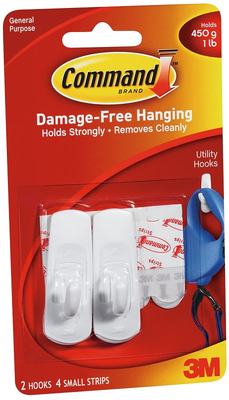 COMMAND Command 17002 Utility Hook, 1 lb, 2-Hook, Plastic, White ELECTRICAL COMMAND